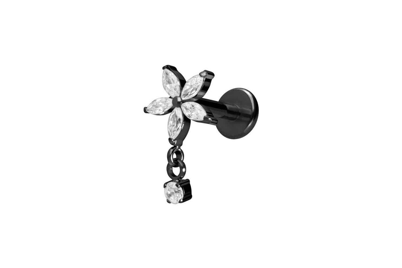 PIERCINGLINE Piercing-Set Titan Labret mit Innengewinde KRISTALLBLUME + KRISTALL (Labrets / 1 Stk) von PIERCINGLINE