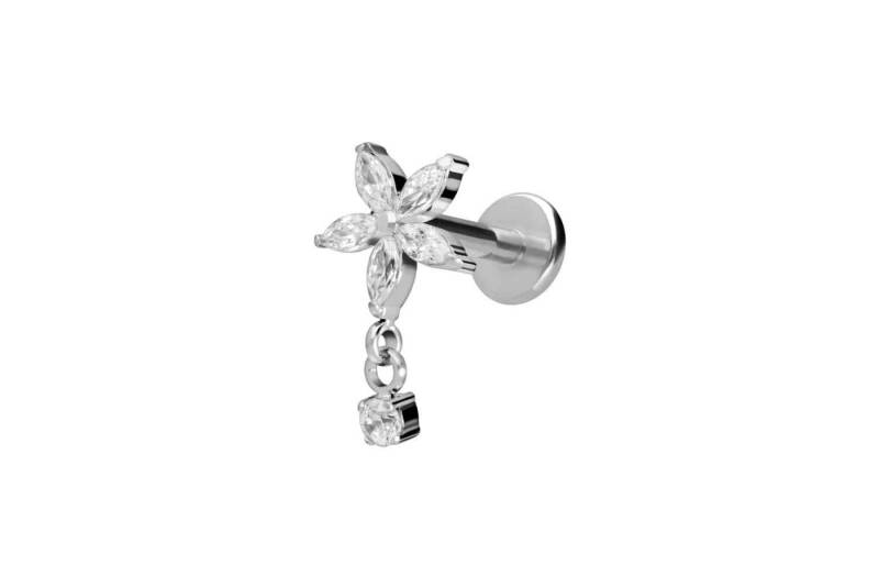 PIERCINGLINE Piercing-Set Titan Labret mit Innengewinde KRISTALLBLUME + KRISTALL (Labrets / 1 Stk) von PIERCINGLINE
