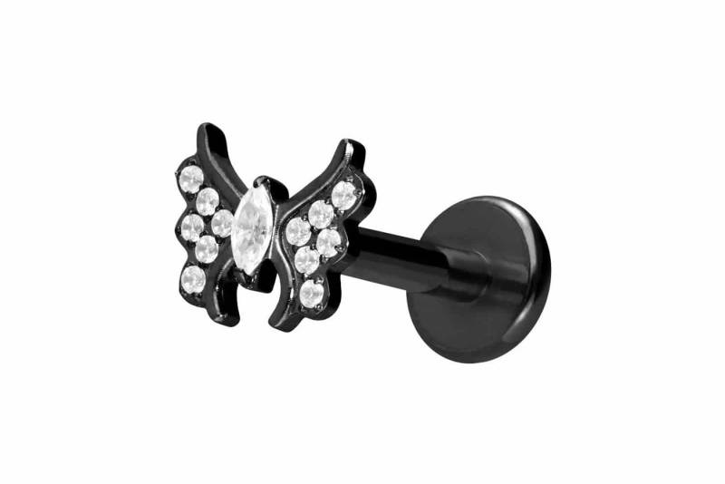 PIERCINGLINE Piercing-Set Titan Labret mit Innengewinde KRISTALLSCHMETTERLING (Labrets / 1 Stk) von PIERCINGLINE