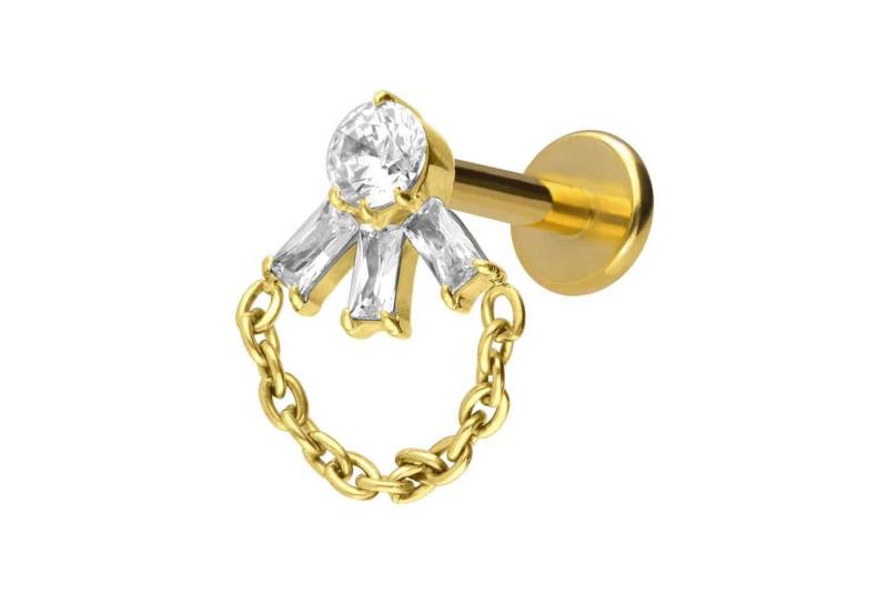 PIERCINGLINE Piercing-Set Titan Labret mit Innengewinde LOTUSBLÜTE + KETTE (Labrets / 1 Stk) von PIERCINGLINE