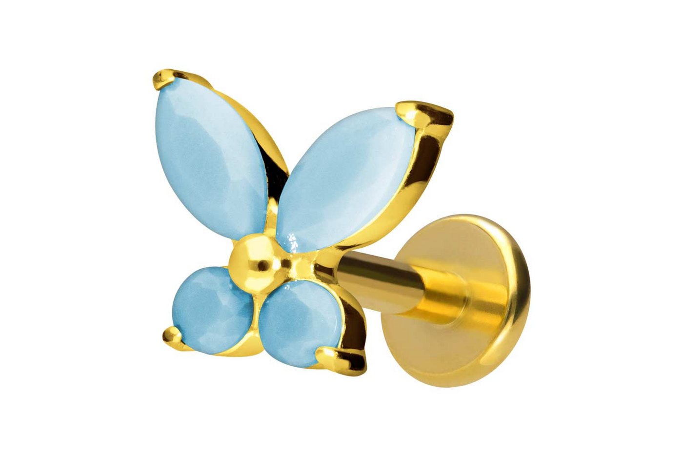 PIERCINGLINE Piercing-Set Titan Labret mit Innengewinde SCHMETTERLING + SYNTHETISCHE TÜRKISE (Labrets / 1 Stk) von PIERCINGLINE
