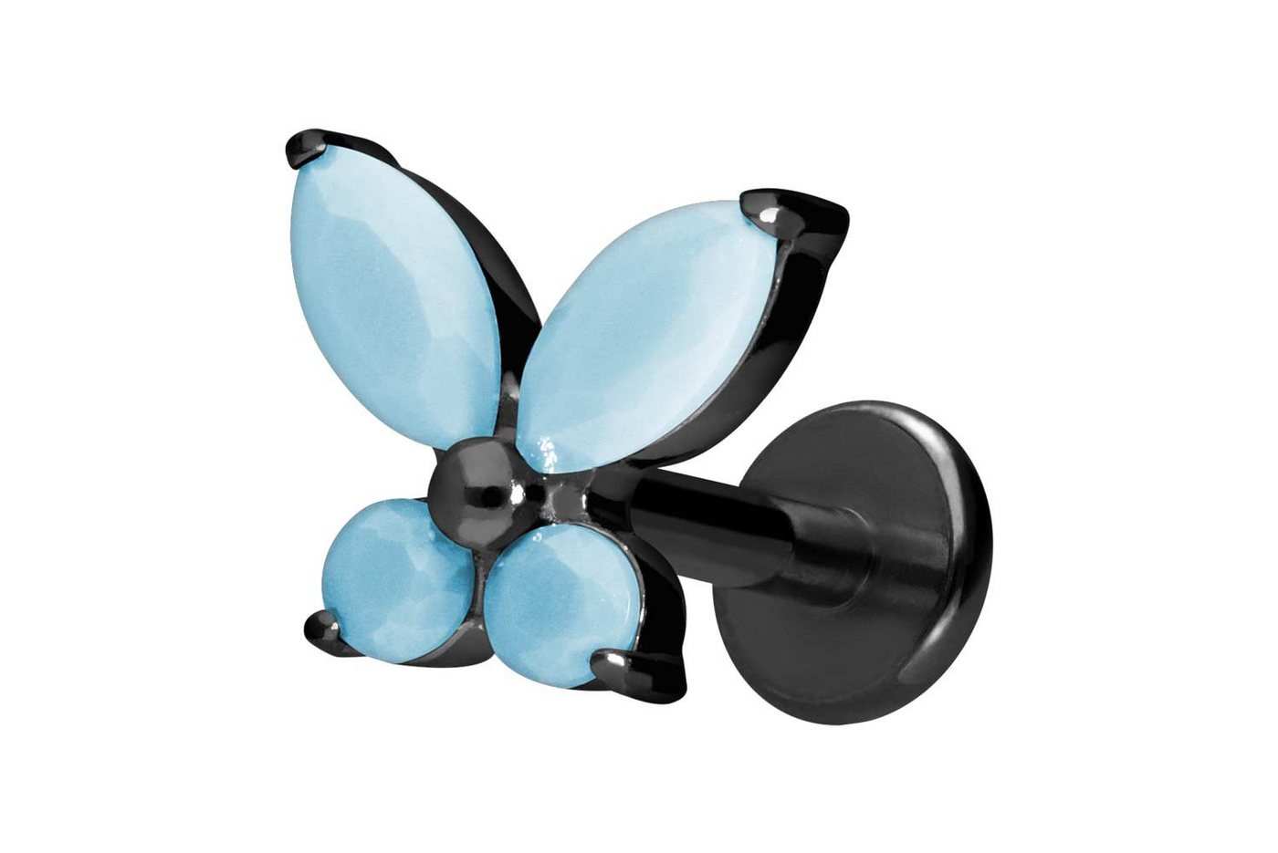 PIERCINGLINE Piercing-Set Titan Labret mit Innengewinde SCHMETTERLING + SYNTHETISCHE TÜRKISE (Labrets / 1 Stk) von PIERCINGLINE