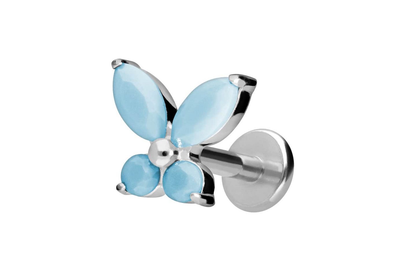 PIERCINGLINE Piercing-Set Titan Labret mit Innengewinde SCHMETTERLING + SYNTHETISCHE TÜRKISE (Labrets / 1 Stk) von PIERCINGLINE