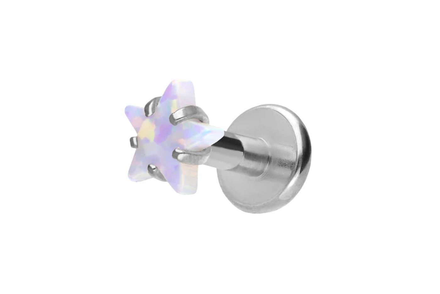 PIERCINGLINE Piercing-Set Titan Labret mit Innengewinde STERN + SYNTHETISCHER OPAL (Labrets / 1 Stk) von PIERCINGLINE