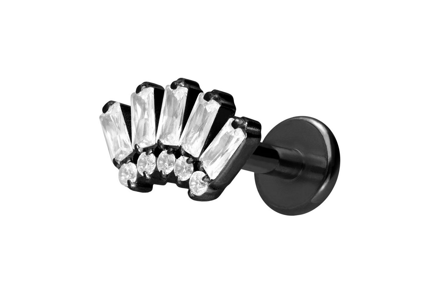 PIERCINGLINE Piercing-Set Titan Labret mit Push Fit 10 EINGEFASSTE KRISTALLE (Labrets / 1 Stk) von PIERCINGLINE