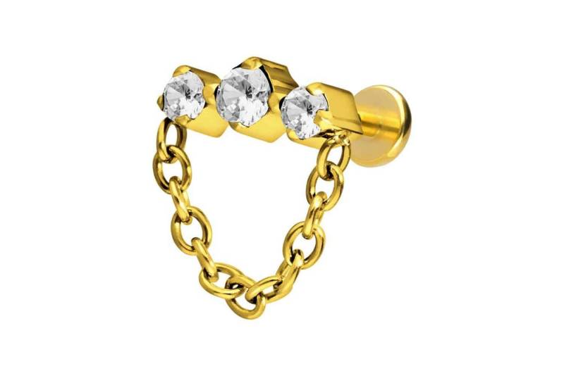 PIERCINGLINE Piercing-Set Titan Labret mit Push Fit 3 EINGEFASSTE KRISTALLE + KETTE (Labrets / 1 Stk) von PIERCINGLINE