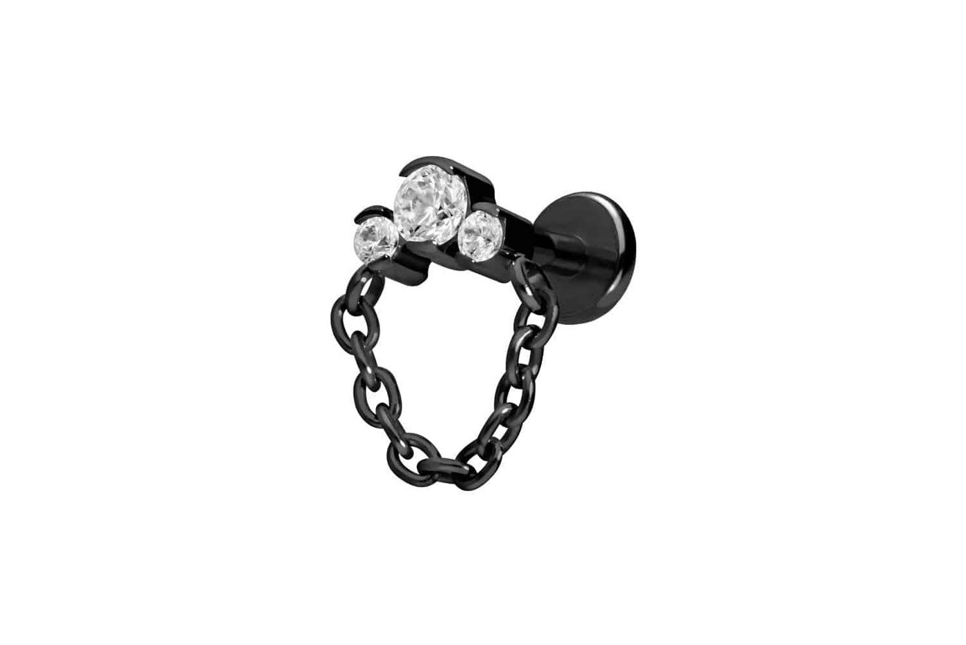 PIERCINGLINE Piercing-Set Titan Labret mit Push Fit 3 EINGEFASSTE KRISTALLE + KETTE (Labrets / 1 Stk) von PIERCINGLINE