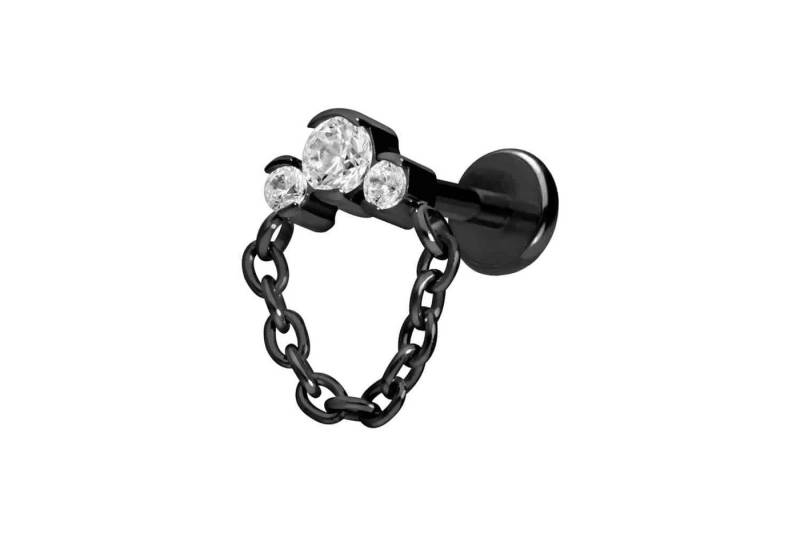 PIERCINGLINE Piercing-Set Titan Labret mit Push Fit 3 EINGEFASSTE KRISTALLE + KETTE (Labrets / 1 Stk) von PIERCINGLINE