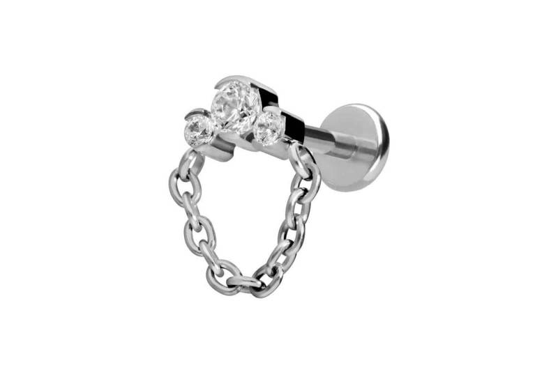 PIERCINGLINE Piercing-Set Titan Labret mit Push Fit 3 EINGEFASSTE KRISTALLE + KETTE (Labrets / 1 Stk) von PIERCINGLINE