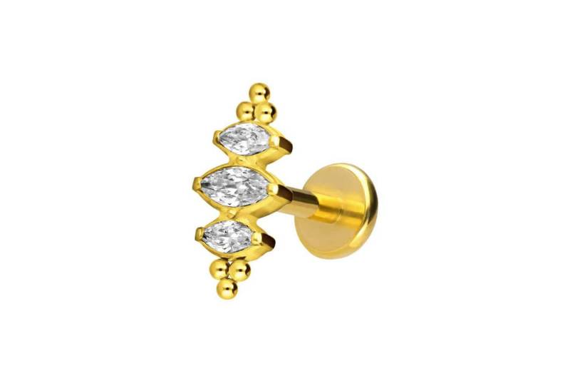 PIERCINGLINE Piercing-Set Titan Labret mit Push Fit 3 EINGEFASSTE KRISTALLTROPFEN + KUGELN (Labrets / 1 Stk) von PIERCINGLINE