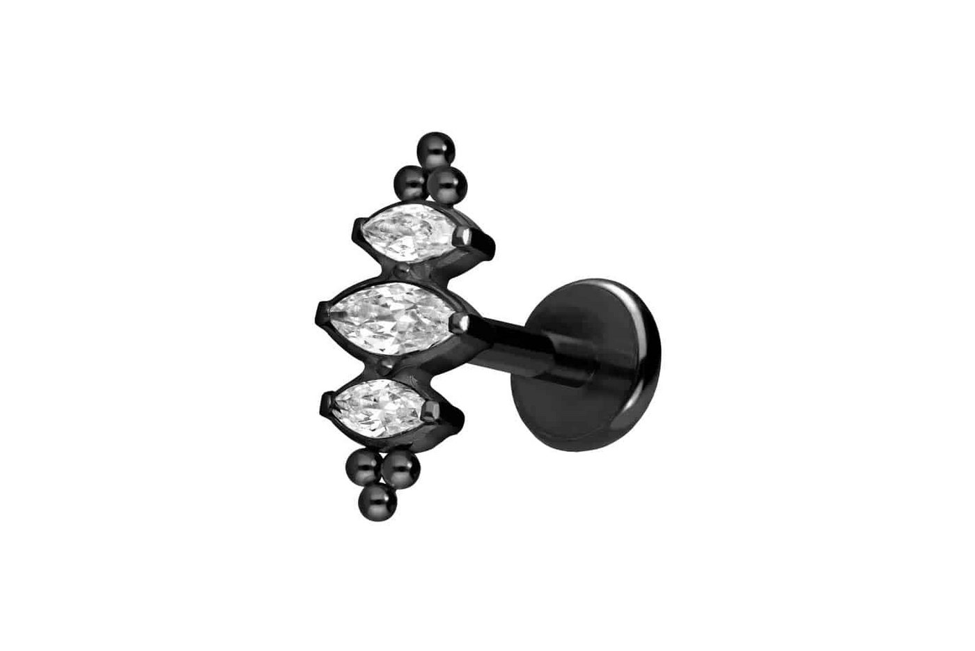 PIERCINGLINE Piercing-Set Titan Labret mit Push Fit 3 EINGEFASSTE KRISTALLTROPFEN + KUGELN (Labrets / 1 Stk) von PIERCINGLINE