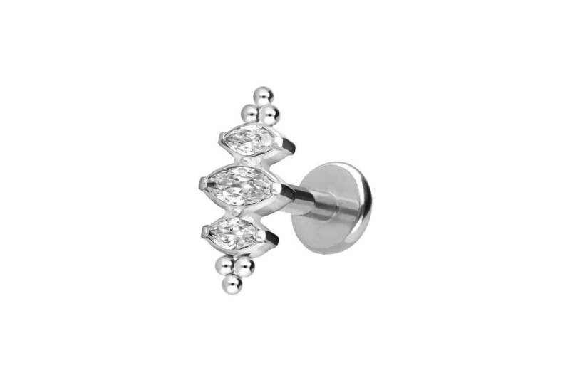 PIERCINGLINE Piercing-Set Titan Labret mit Push Fit 3 EINGEFASSTE KRISTALLTROPFEN + KUGELN (Labrets / 1 Stk) von PIERCINGLINE