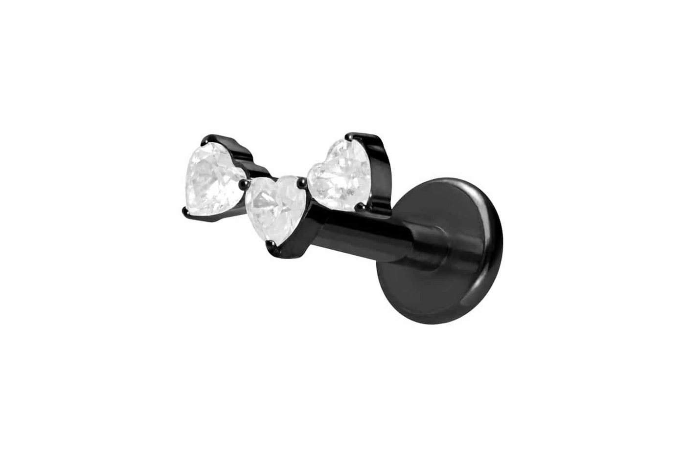 PIERCINGLINE Piercing-Set Titan Labret mit Push Fit 3 KRISTALLHERZEN (Labrets / 1 Stk) von PIERCINGLINE