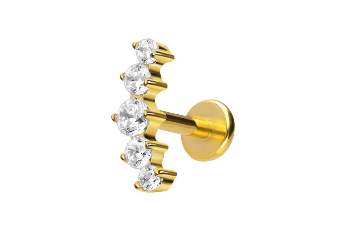 PIERCINGLINE Piercing-Set Titan Labret mit Push Fit 5 EINGEFASSTE KRISTALLE (Labrets / 1 Stk) von PIERCINGLINE