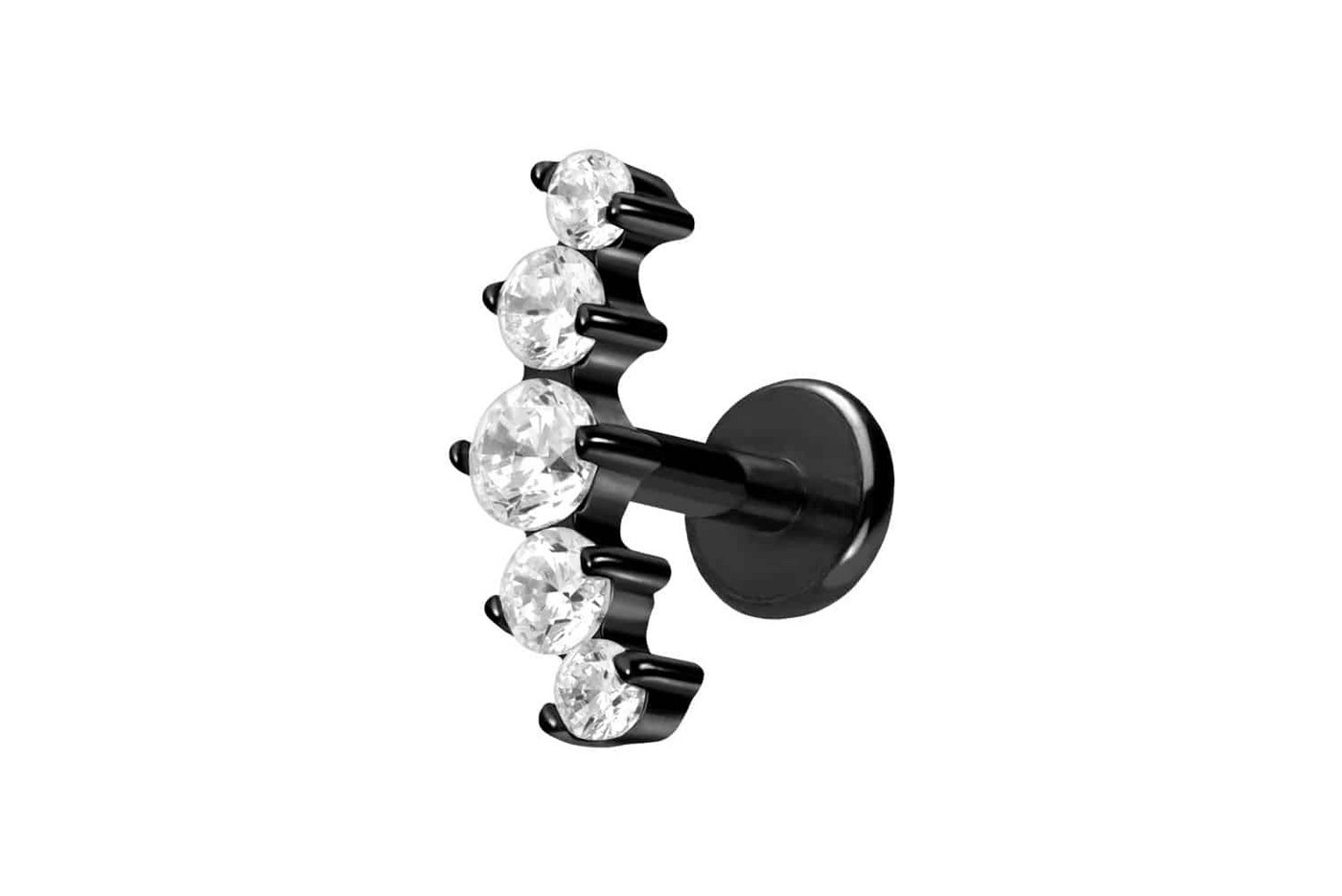 PIERCINGLINE Piercing-Set Titan Labret mit Push Fit 5 EINGEFASSTE KRISTALLE (Labrets / 1 Stk) von PIERCINGLINE