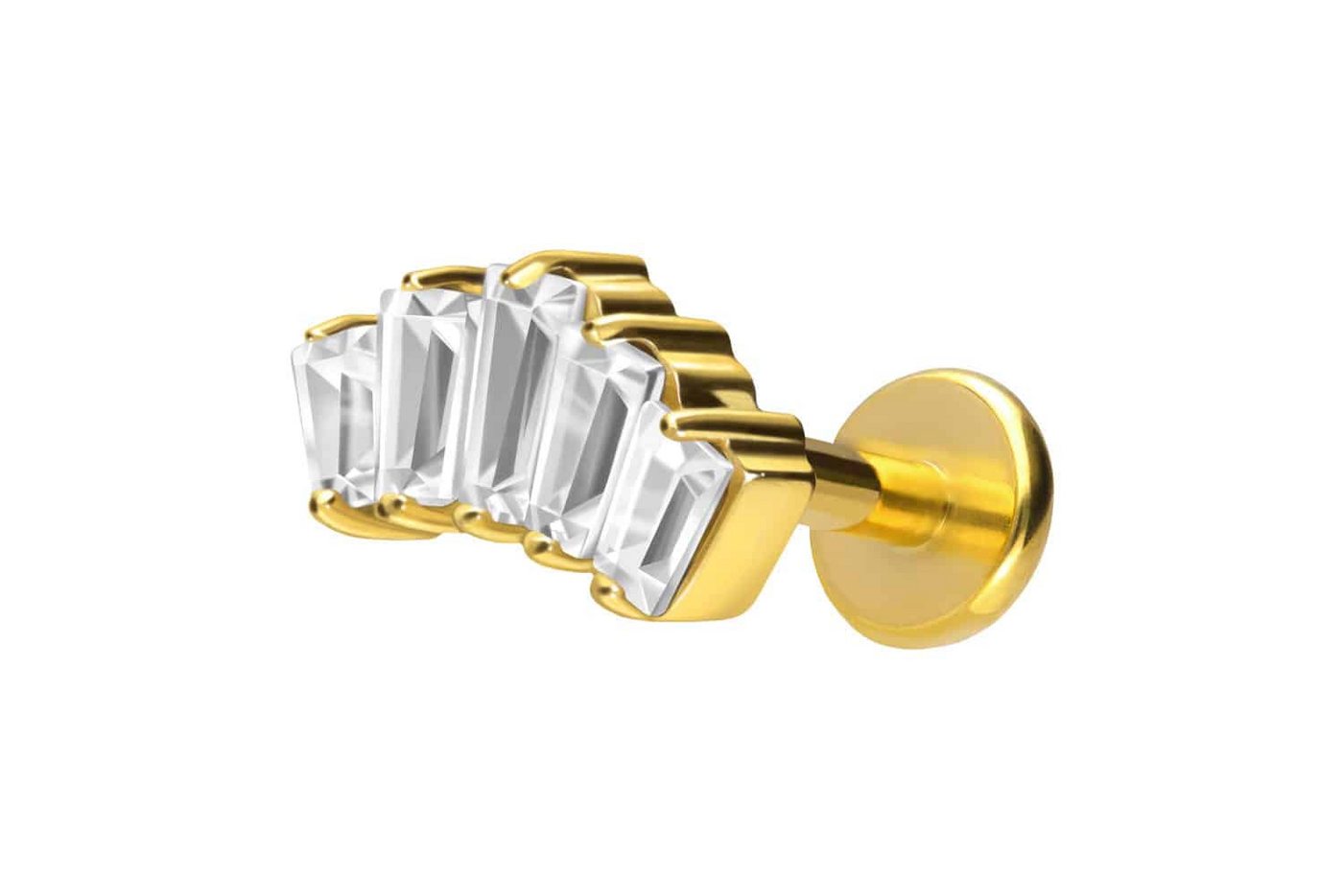 PIERCINGLINE Piercing-Set Titan Labret mit Push Fit 5 EINGEFASSTE KRISTALLRECHTECKE (Labrets / 1 Stk) von PIERCINGLINE