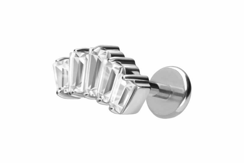 PIERCINGLINE Piercing-Set Titan Labret mit Push Fit 5 EINGEFASSTE KRISTALLRECHTECKE (Labrets / 1 Stk) von PIERCINGLINE
