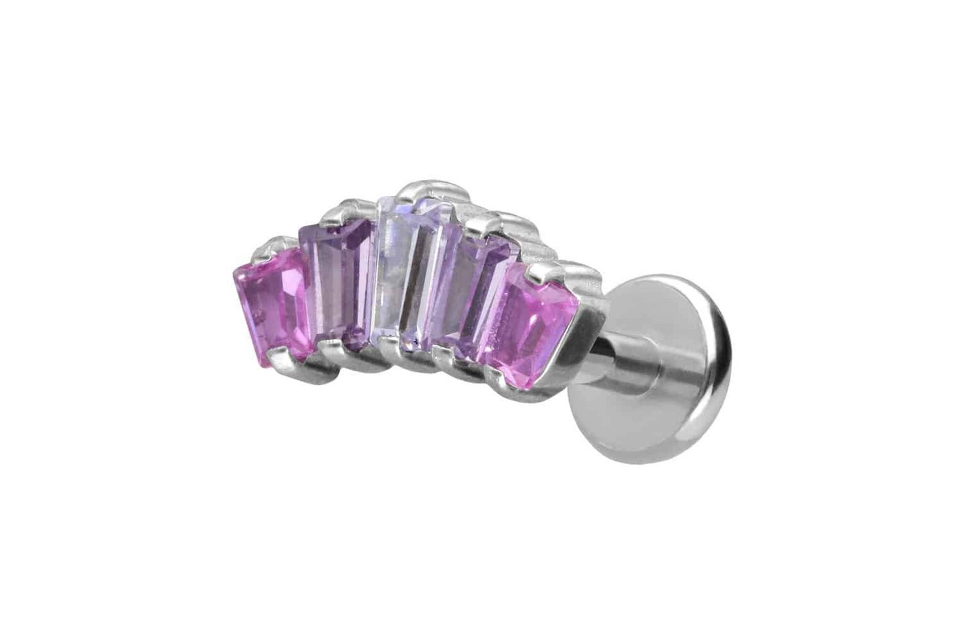 PIERCINGLINE Piercing-Set Titan Labret mit Push Fit 5 EINGEFASSTE KRISTALLRECHTECKE (Labrets, 1-tlg) von PIERCINGLINE