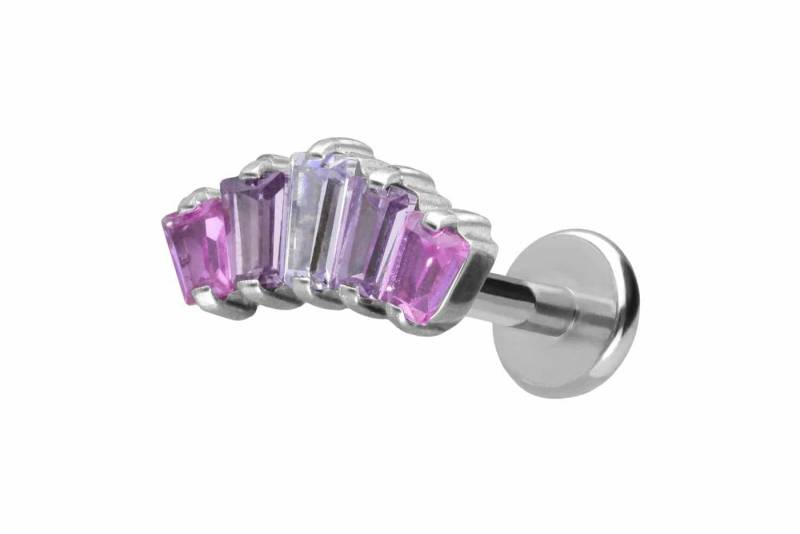 PIERCINGLINE Piercing-Set Titan Labret mit Push Fit 5 EINGEFASSTE KRISTALLRECHTECKE (Labrets / 1 Stk) von PIERCINGLINE