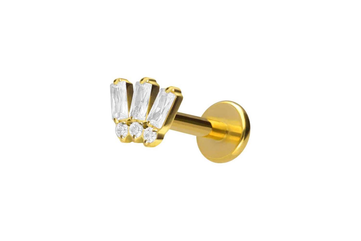 PIERCINGLINE Piercing-Set Titan Labret mit Push Fit 6 EINGEFASSTE KRISTALLE (Labrets / 1 Stk) von PIERCINGLINE