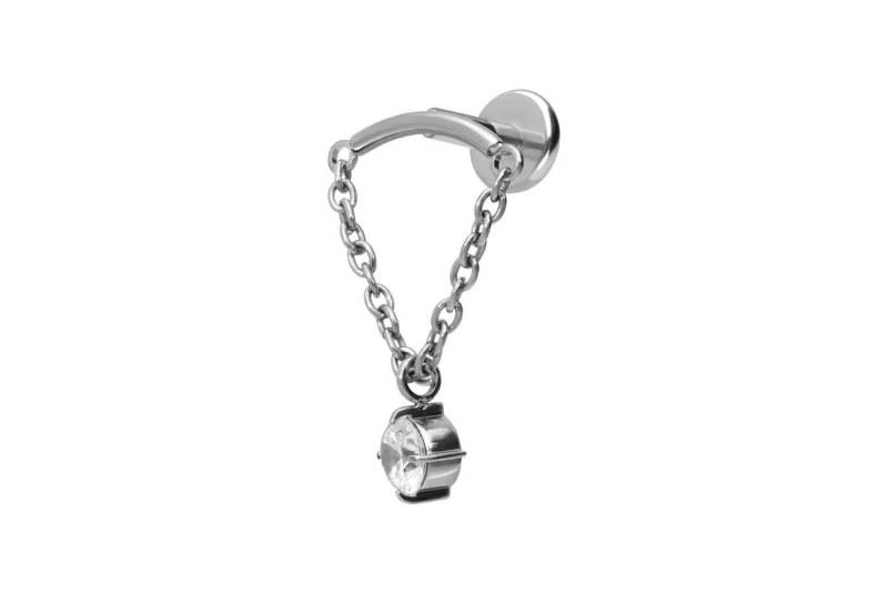 PIERCINGLINE Piercing-Set Titan Labret mit Push Fit BOGEN + KETTE + KRISTALL (Labrets / 1 Stk) von PIERCINGLINE