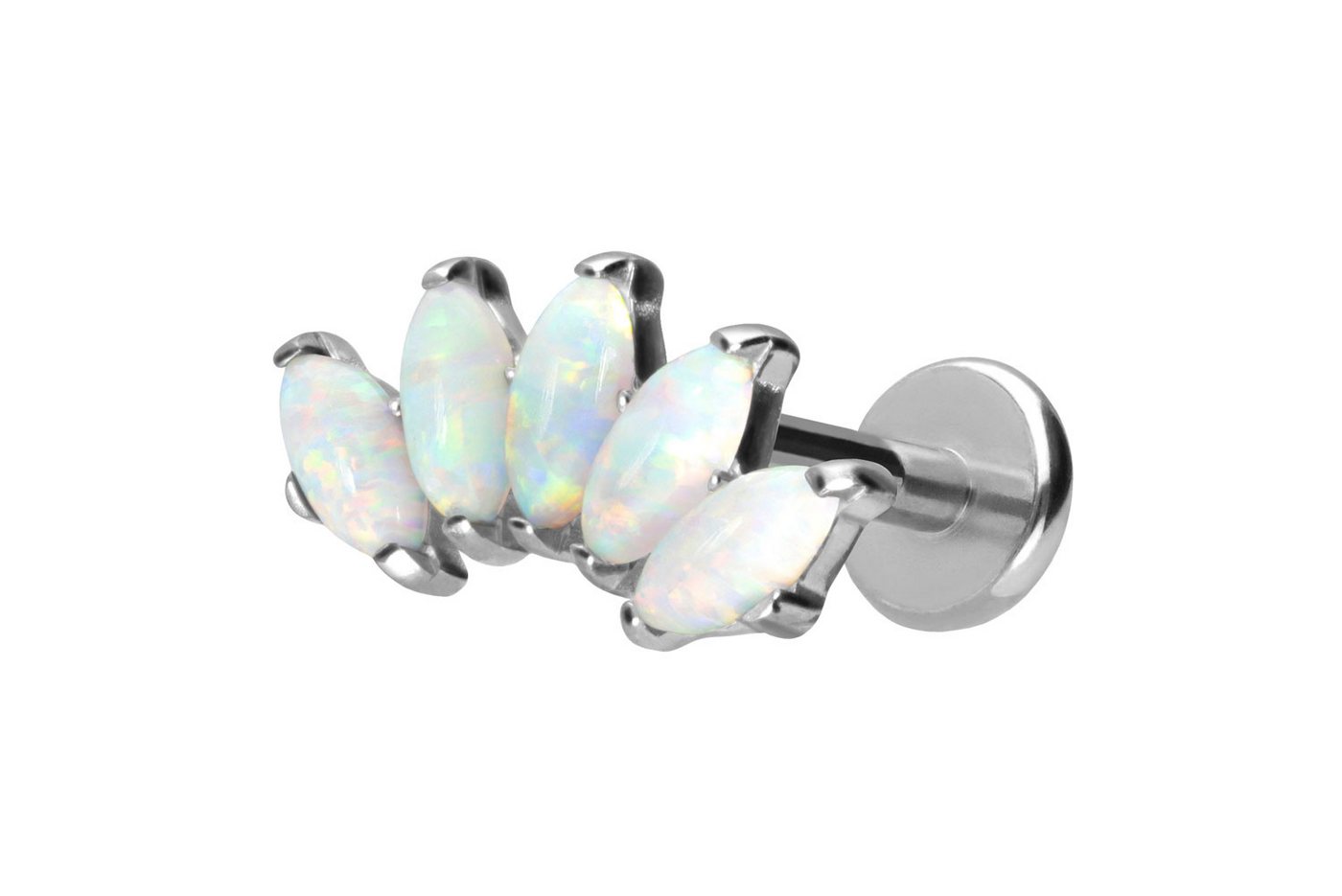 PIERCINGLINE Piercing-Set Titan Labret mit Push Fit BOGEN + SYNTHETSCHE OPALE (Labrets / 1 Stk) von PIERCINGLINE
