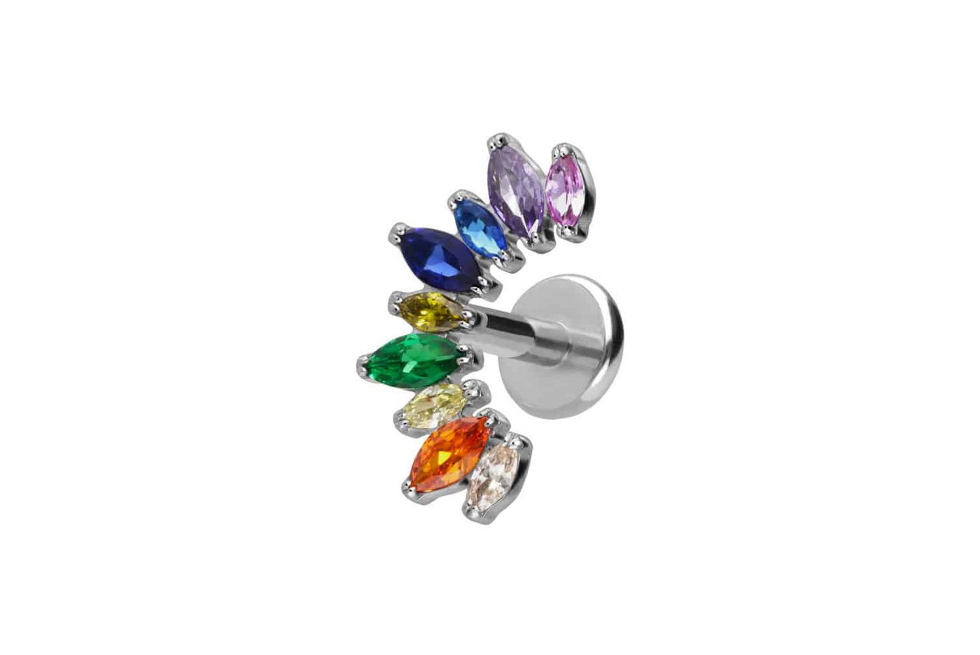 PIERCINGLINE Piercing-Set Titan Labret mit Push Fit BUNTER KRISTALLBOGEN (Labrets / 1 Stk) von PIERCINGLINE