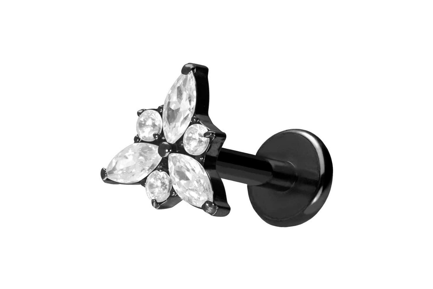 PIERCINGLINE Piercing-Set Titan Labret mit Push Fit KRISTALLBLÜTE (Labrets / 1 Stk) von PIERCINGLINE