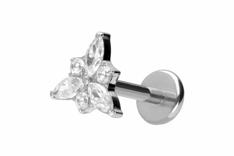 PIERCINGLINE Piercing-Set Titan Labret mit Push Fit KRISTALLBLÜTE (Labrets / 1 Stk) von PIERCINGLINE