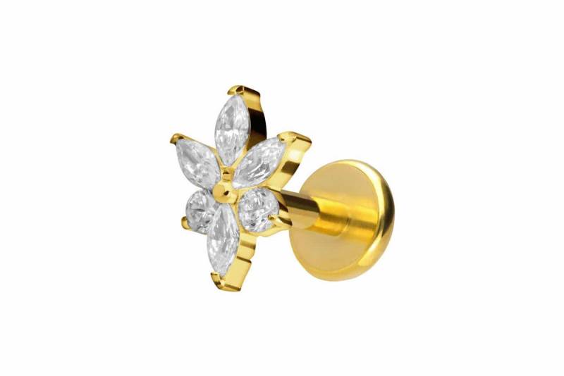 PIERCINGLINE Piercing-Set Titan Labret mit Push Fit KRISTALLBLUME (Labrets / 1 Stk) von PIERCINGLINE