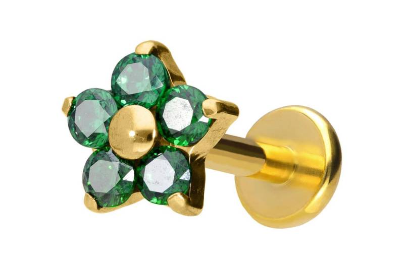 PIERCINGLINE Piercing-Set Titan Labret mit Push Fit KRISTALLBLUME (Labrets / 1 Stk) von PIERCINGLINE