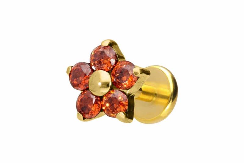 PIERCINGLINE Piercing-Set Titan Labret mit Push Fit KRISTALLBLUME (Labrets / 1 Stk) von PIERCINGLINE