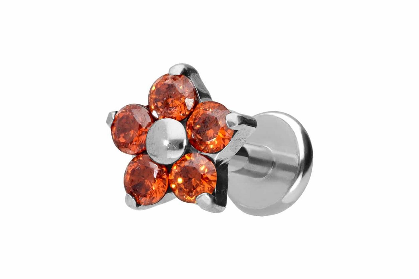 PIERCINGLINE Piercing-Set Titan Labret mit Push Fit KRISTALLBLUME (Labrets / 1 Stk) von PIERCINGLINE