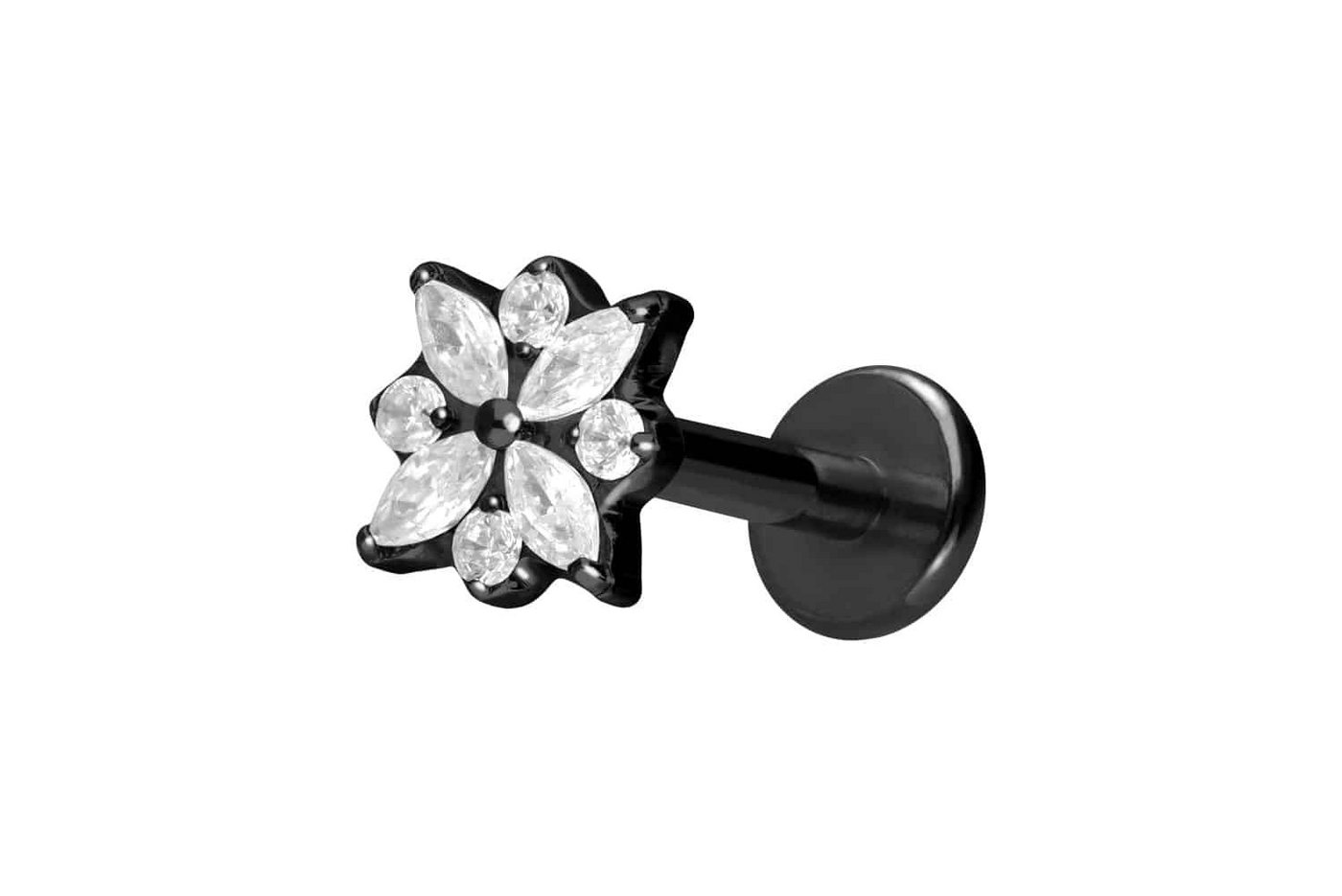 PIERCINGLINE Piercing-Set Titan Labret mit Push Fit KRISTALLBLUME (Labrets / 1 Stk) von PIERCINGLINE