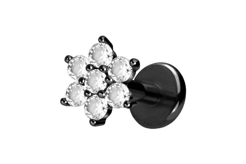 PIERCINGLINE Piercing-Set Titan Labret mit Push Fit KRISTALLBLUME (Labrets / 1 Stk) von PIERCINGLINE