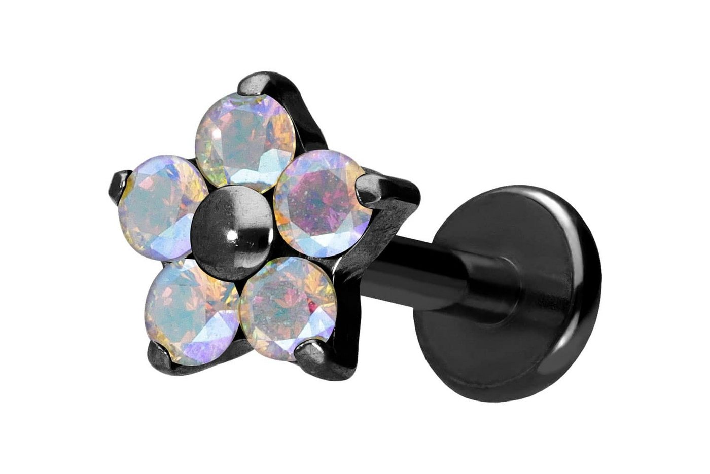 PIERCINGLINE Piercing-Set Titan Labret mit Push Fit KRISTALLBLUME (Labrets / 1 Stk) von PIERCINGLINE