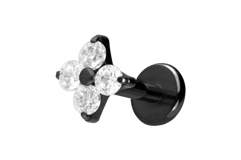 PIERCINGLINE Piercing-Set Titan Labret mit Push Fit KRISTALLBLUME (Labrets / 1 Stk) von PIERCINGLINE
