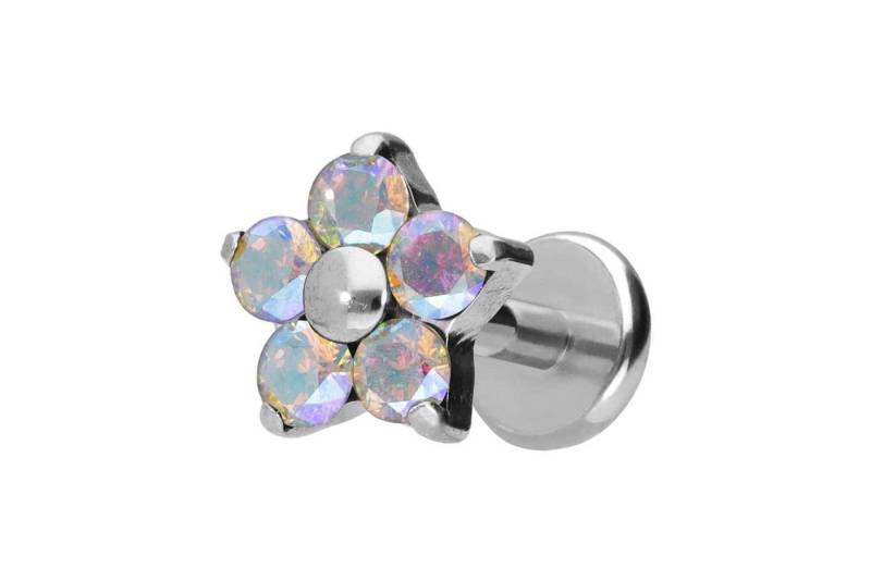 PIERCINGLINE Piercing-Set Titan Labret mit Push Fit KRISTALLBLUME (Labrets / 1 Stk) von PIERCINGLINE