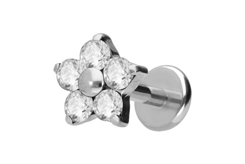 PIERCINGLINE Piercing-Set Titan Labret mit Push Fit KRISTALLBLUME (Labrets / 1 Stk) von PIERCINGLINE