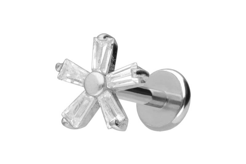 PIERCINGLINE Piercing-Set Titan Labret mit Push Fit KRISTALLBLUME (Labrets / 1 Stk) von PIERCINGLINE