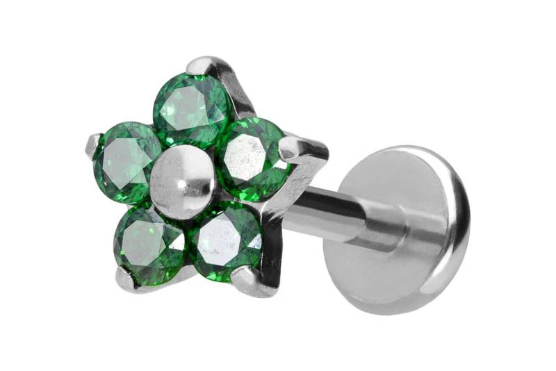 PIERCINGLINE Piercing-Set Titan Labret mit Push Fit KRISTALLBLUME (Labrets / 1 Stk) von PIERCINGLINE