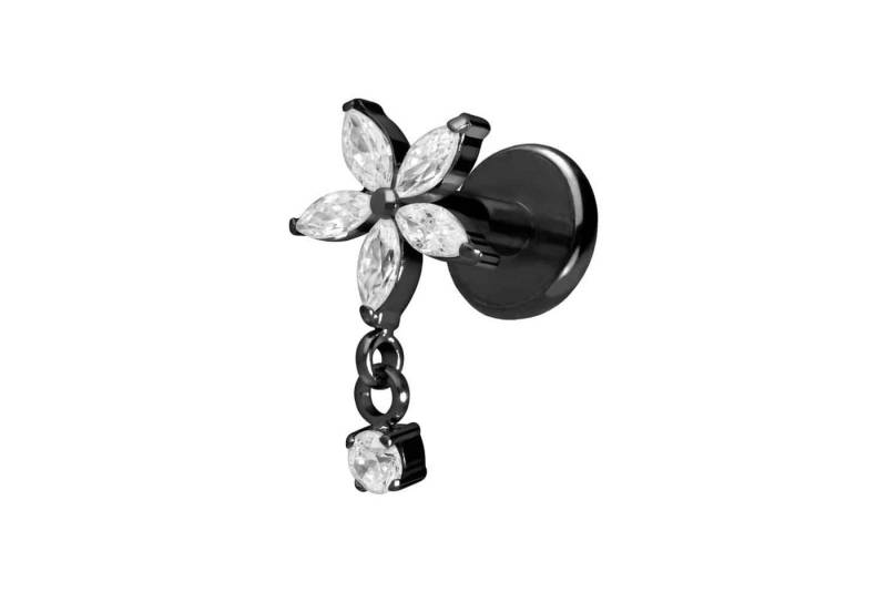 PIERCINGLINE Piercing-Set Titan Labret mit Push Fit KRISTALLBLUME + KRISTALL (Labrets / 1 Stk) von PIERCINGLINE