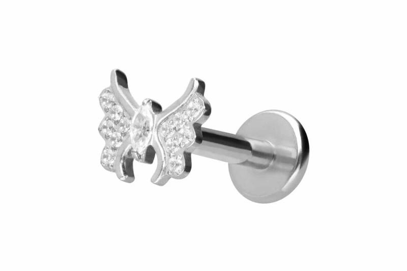 PIERCINGLINE Piercing-Set Titan Labret mit Push Fit KRISTALLSCHMETTERLING (Labrets / 1 Stk) von PIERCINGLINE