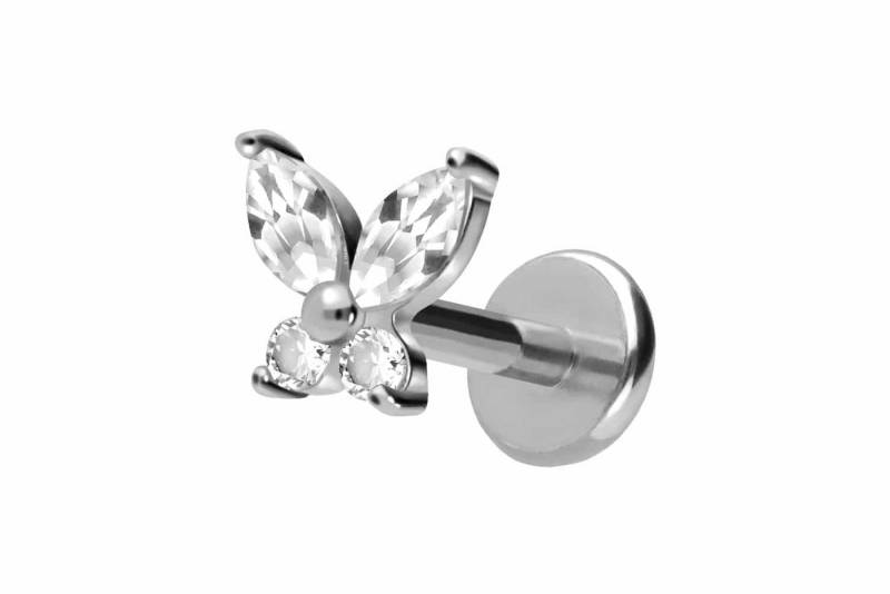 PIERCINGLINE Piercing-Set Titan Labret mit Push Fit KRISTALLSCHMETTERLING (Labrets / 1 Stk) von PIERCINGLINE