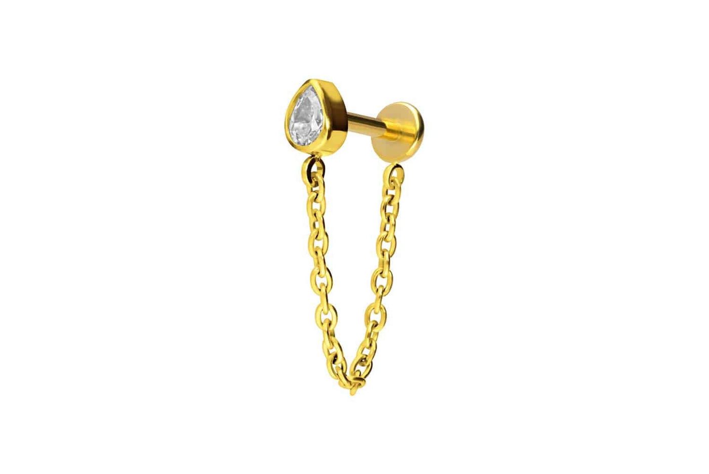 PIERCINGLINE Piercing-Set Titan Labret mit Push Fit KRISTALLTROPFEN + KETTE (Labrets / 1 Stk) von PIERCINGLINE