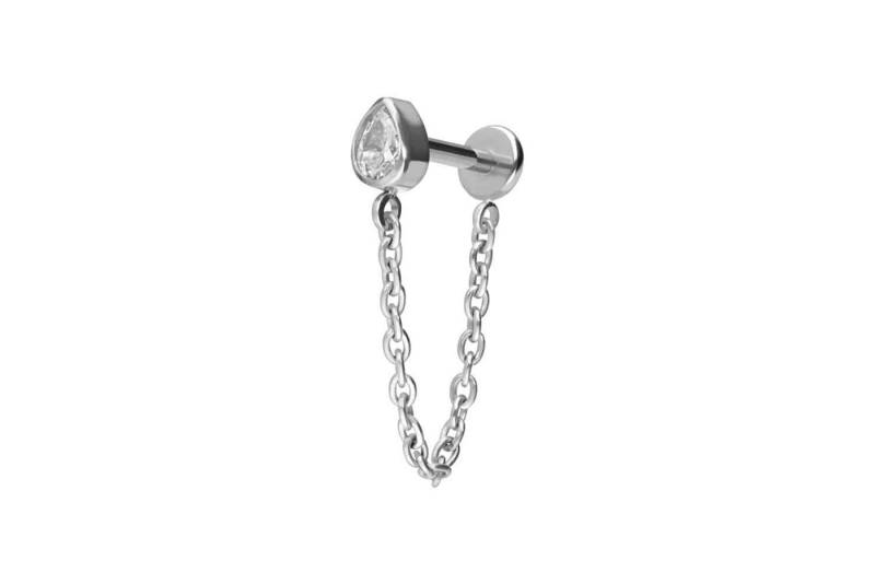PIERCINGLINE Piercing-Set Titan Labret mit Push Fit KRISTALLTROPFEN + KETTE (Labrets / 1 Stk) von PIERCINGLINE