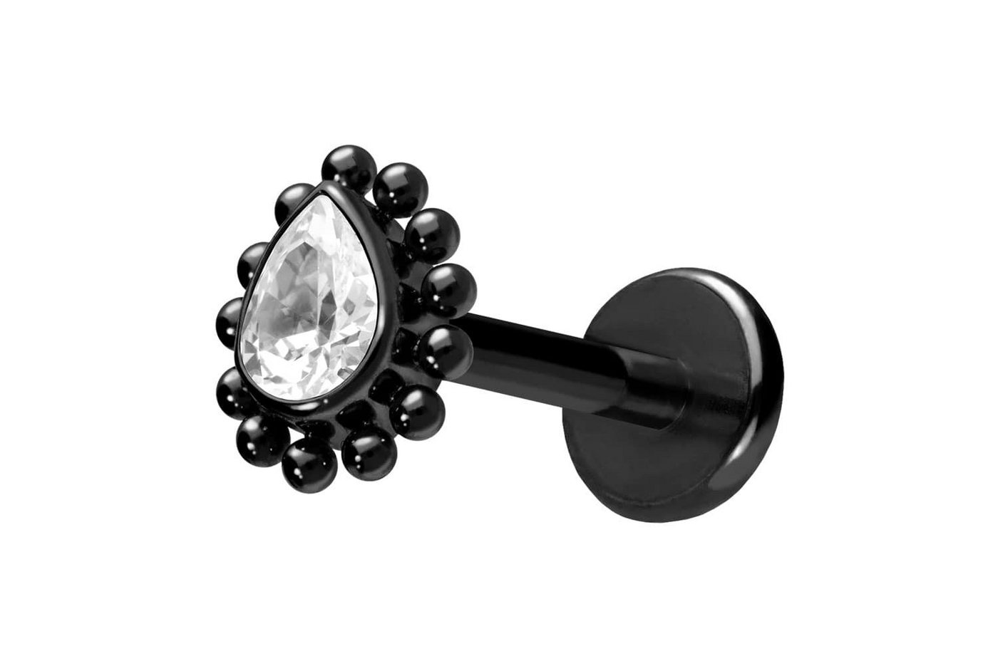 PIERCINGLINE Piercing-Set Titan Labret mit Push Fit KRISTALLTROPFEN + KUGELN (Labrets / 1 Stk) von PIERCINGLINE