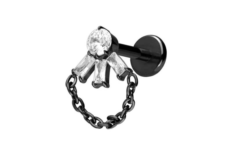 PIERCINGLINE Piercing-Set Titan Labret mit Push Fit LOTUSBLÜTE + KETTE (Labrets / 1 Stk) von PIERCINGLINE