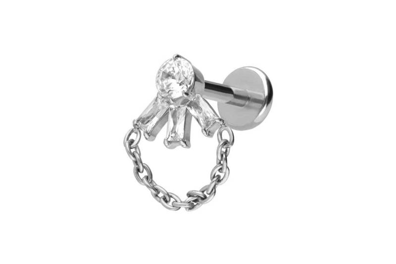 PIERCINGLINE Piercing-Set Titan Labret mit Push Fit LOTUSBLÜTE + KETTE (Labrets / 1 Stk) von PIERCINGLINE