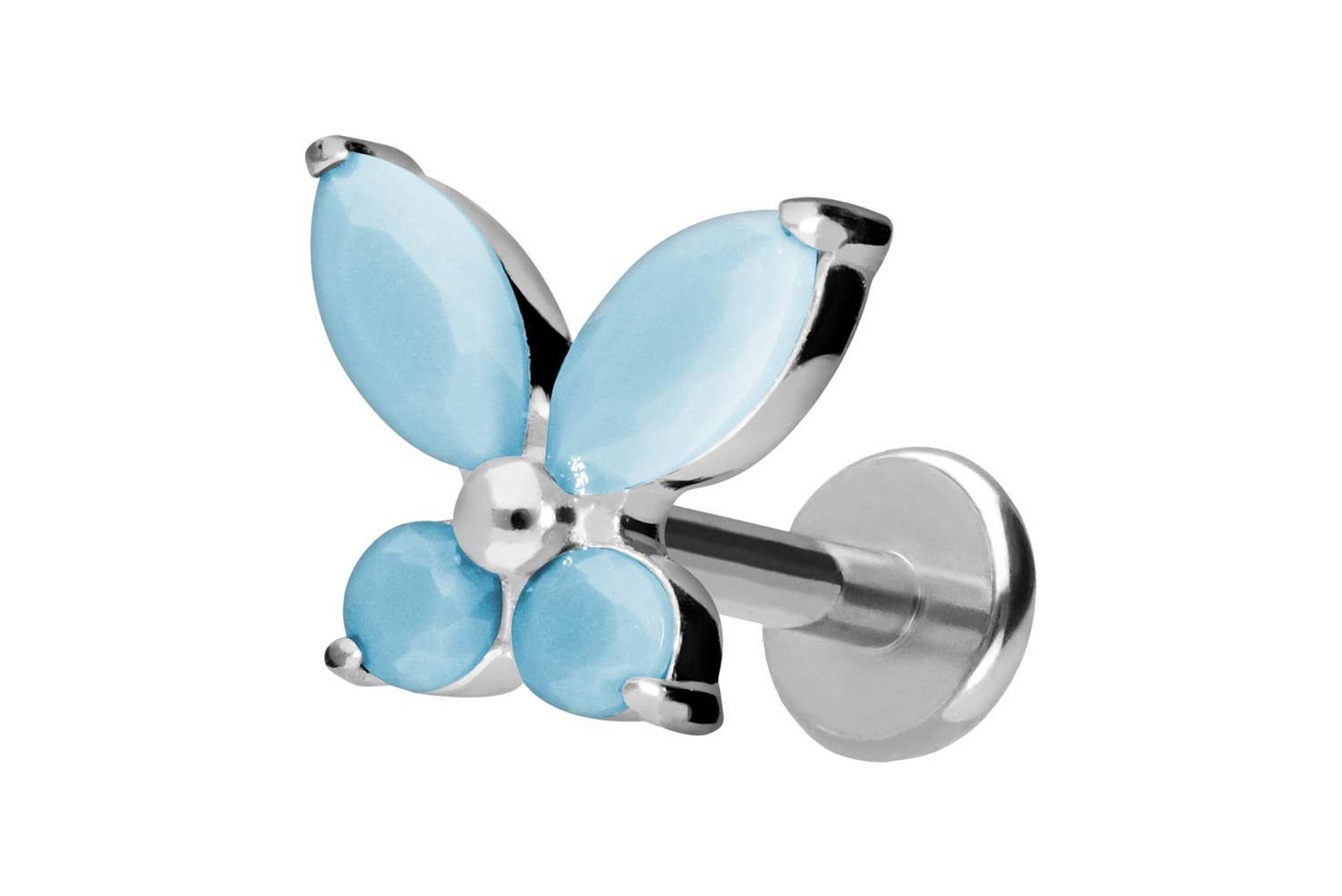 PIERCINGLINE Piercing-Set Titan Labret mit Push Fit SCHMETTERLING + SYNTHETISCHE TÜRKISE (Labrets, 1-tlg) von PIERCINGLINE